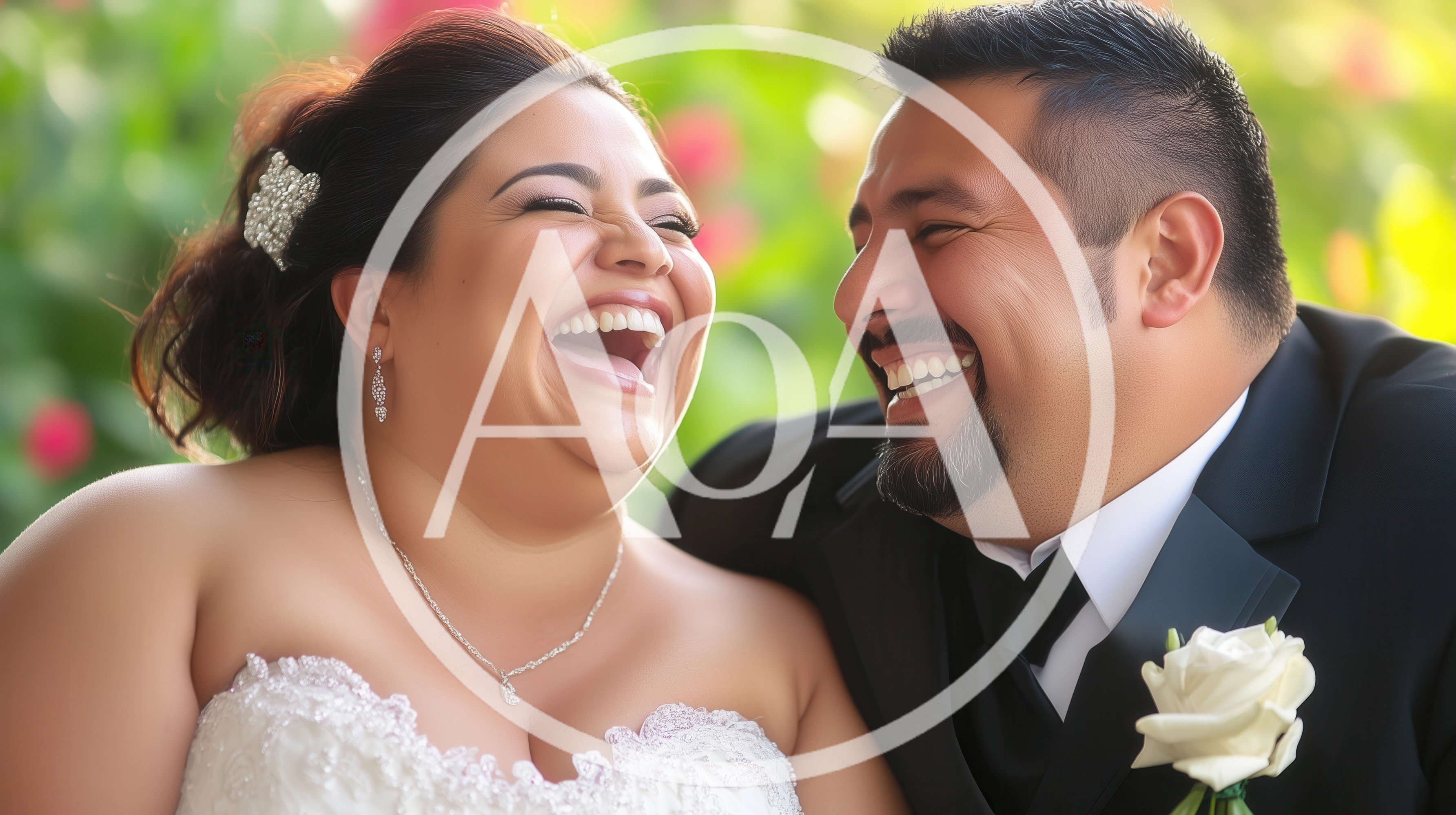 Happy Newlywed Couple Laughing Together Outdoors