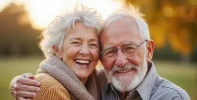 Happy Senior Couple Embracing Outdoors