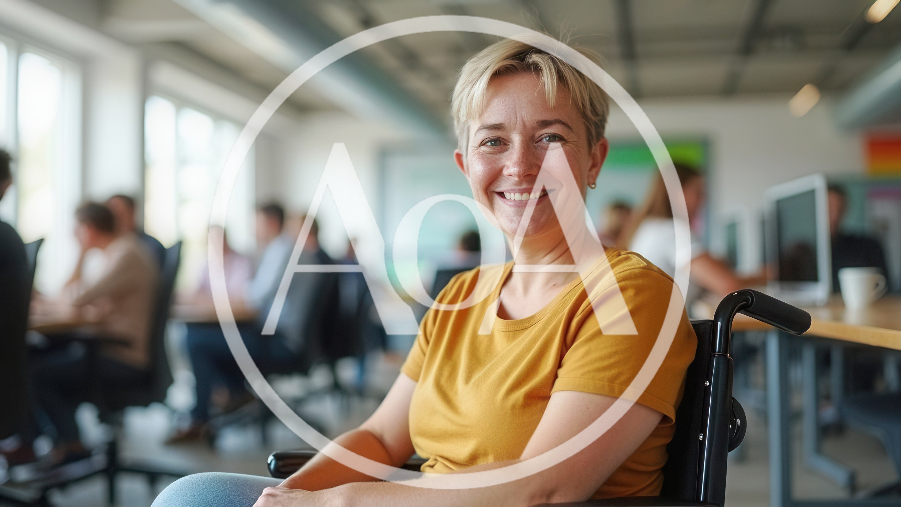 Smiling Woman In Wheelchair Working In Modern Office
