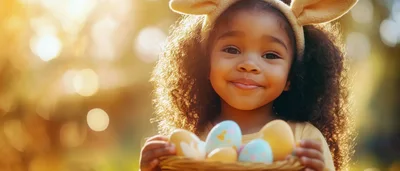 Little Girl Wearing Bunny Ears Holding Easter Basket