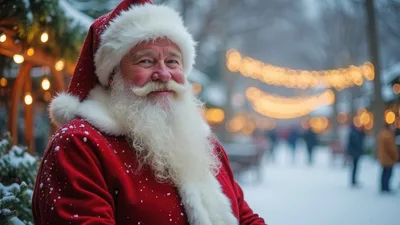 Santa Claus Smiling at a Festive Christmas Market