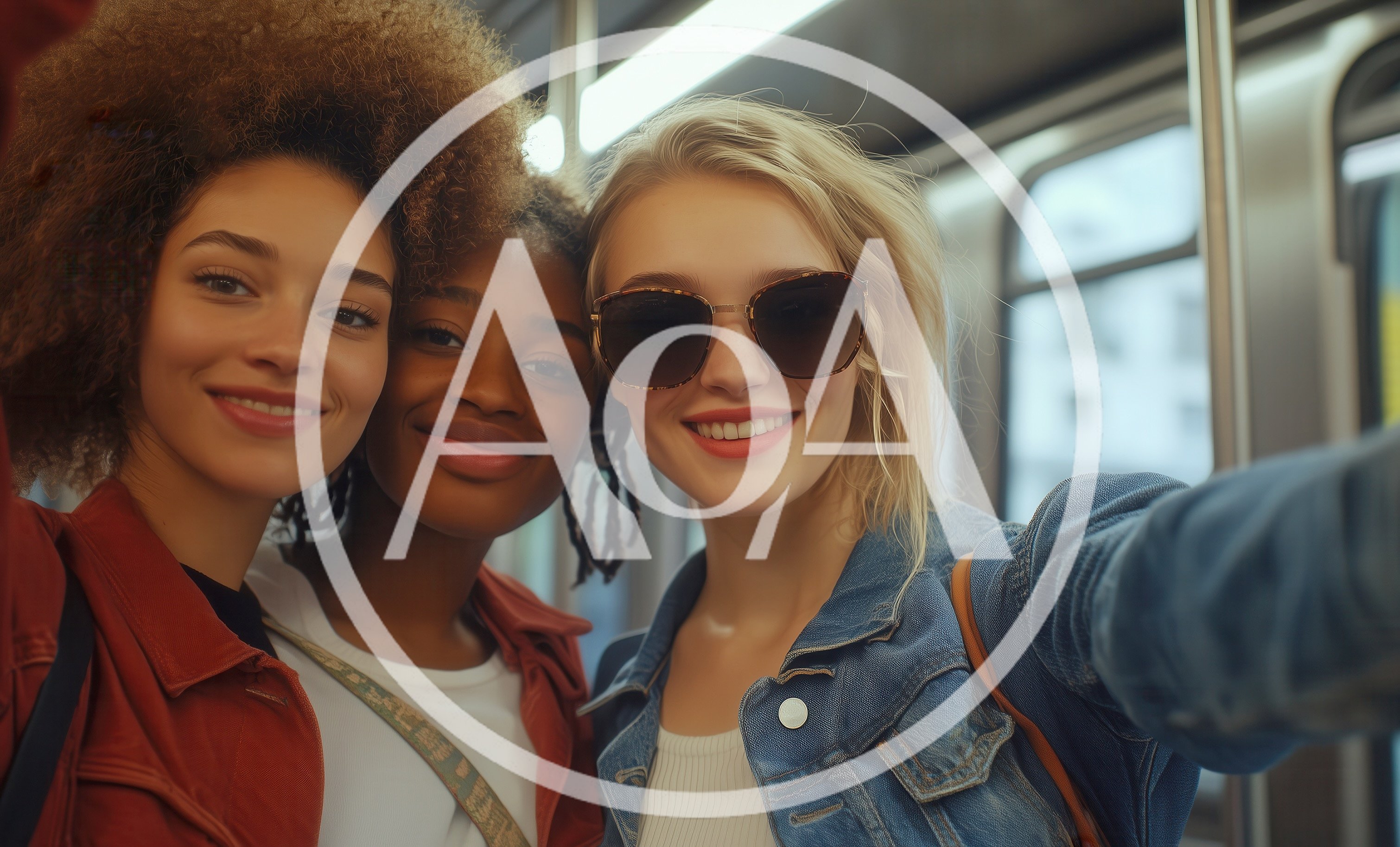 Three Diverse Young Women Taking A Selfie On A Train