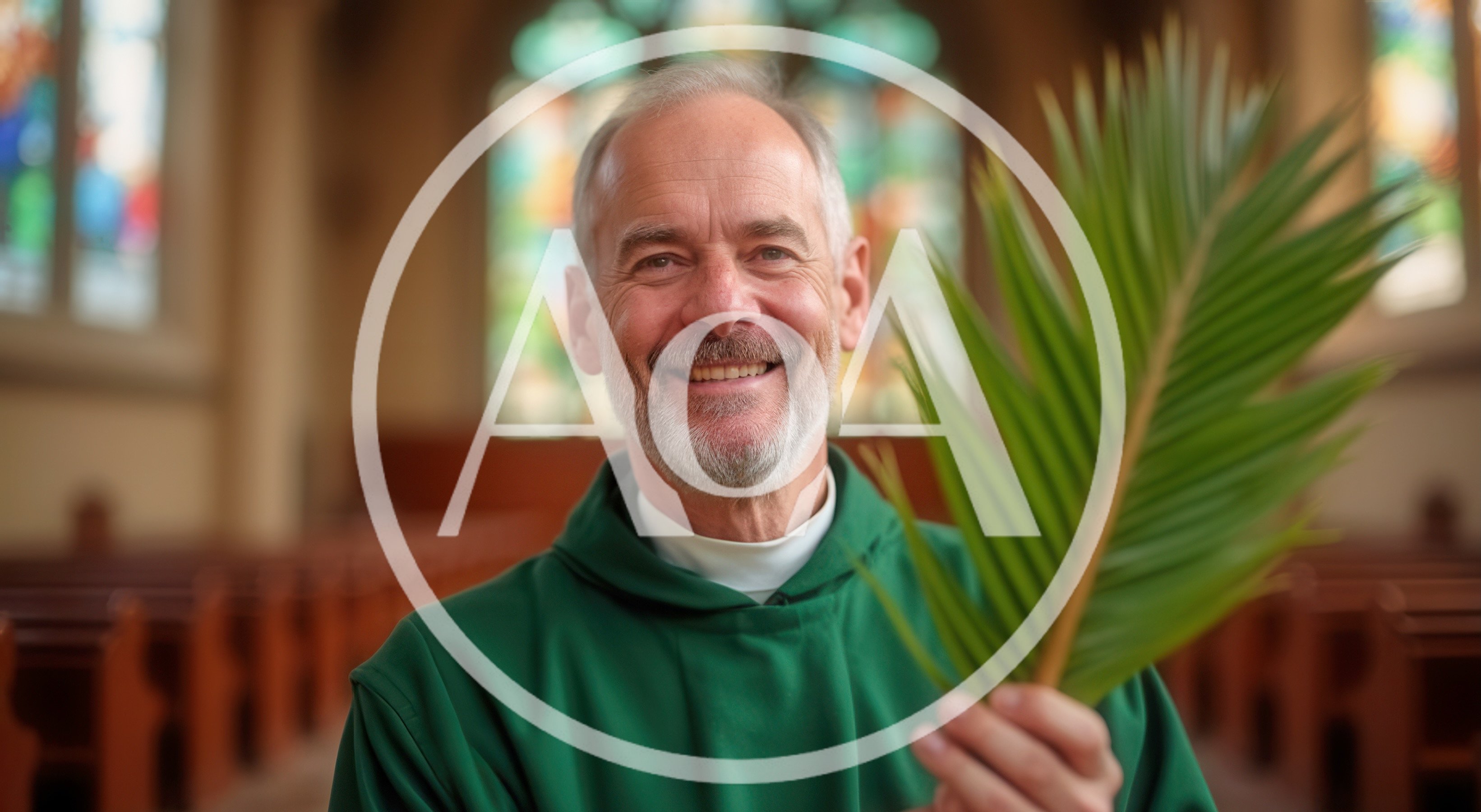 Smiling Priest Holding Palm Branch In Church