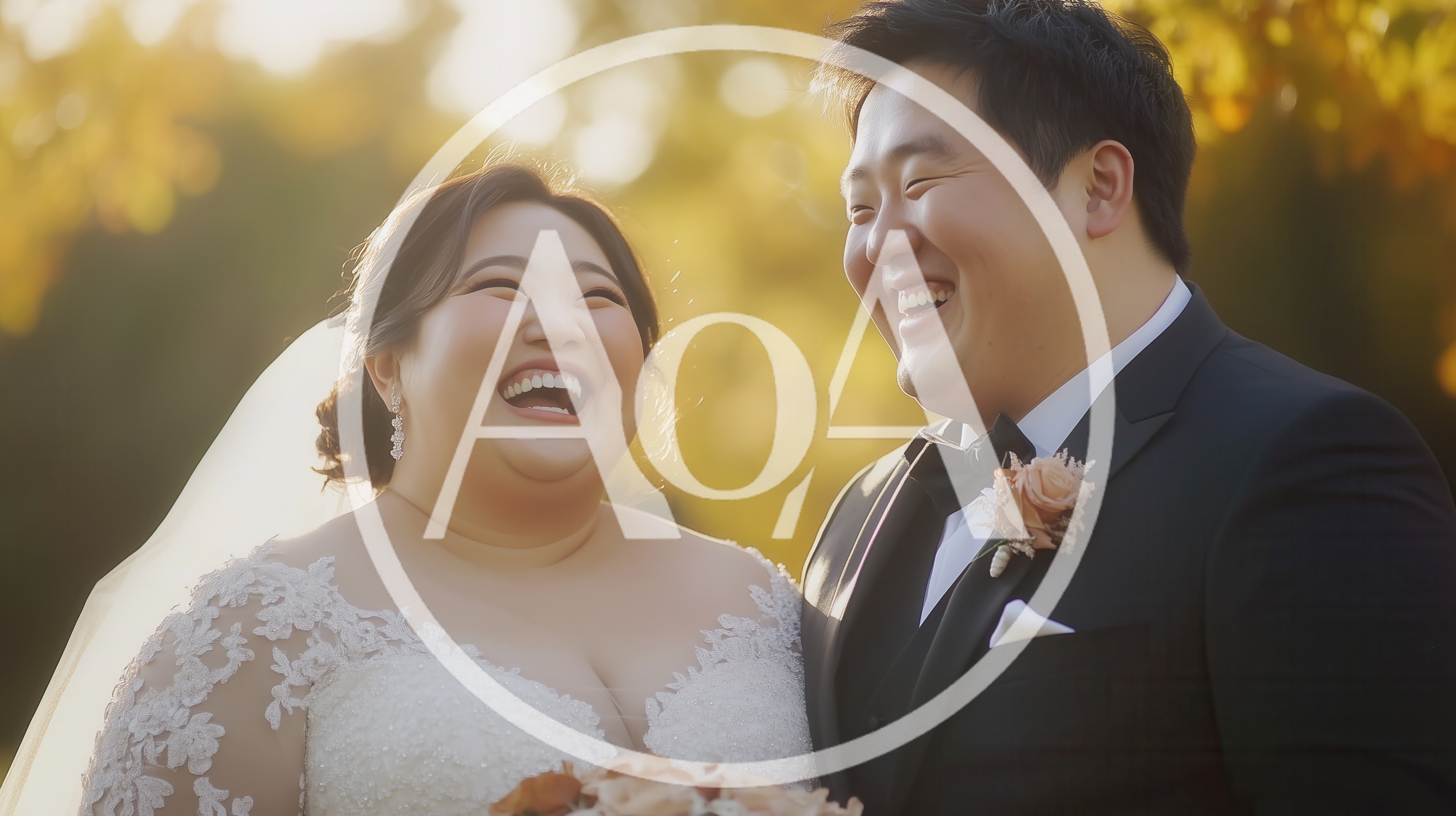 Happy Newlywed Couple Laughing Outdoors