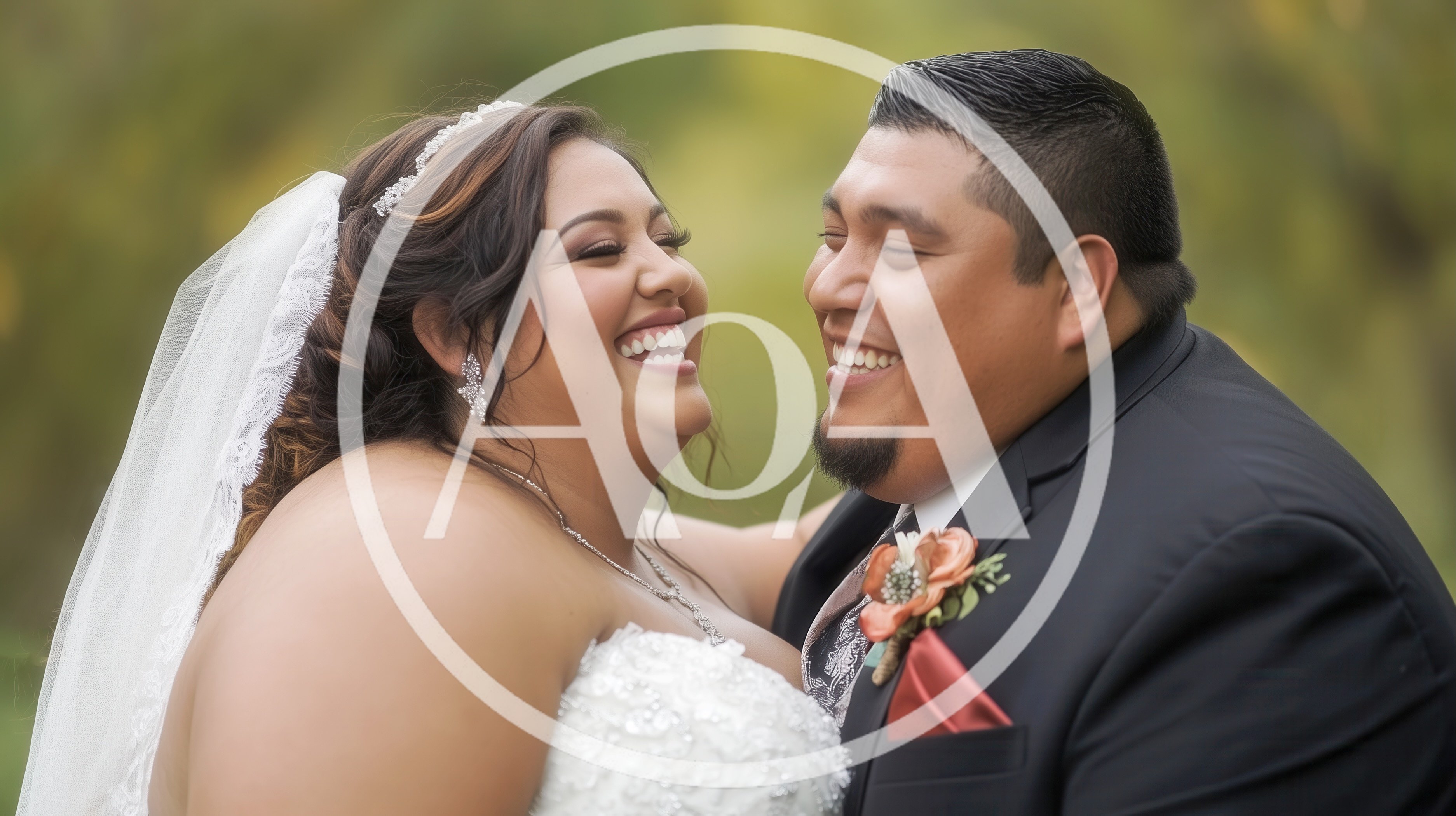 Happy Newlywed Couple Laughing Together Outdoors