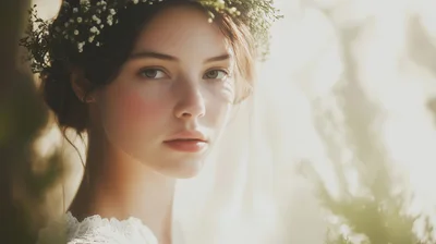 Portrait Of A Young Bride With Floral Crown