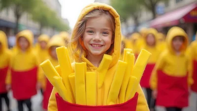 Young Girl Wearing French Fry Costume In Parade