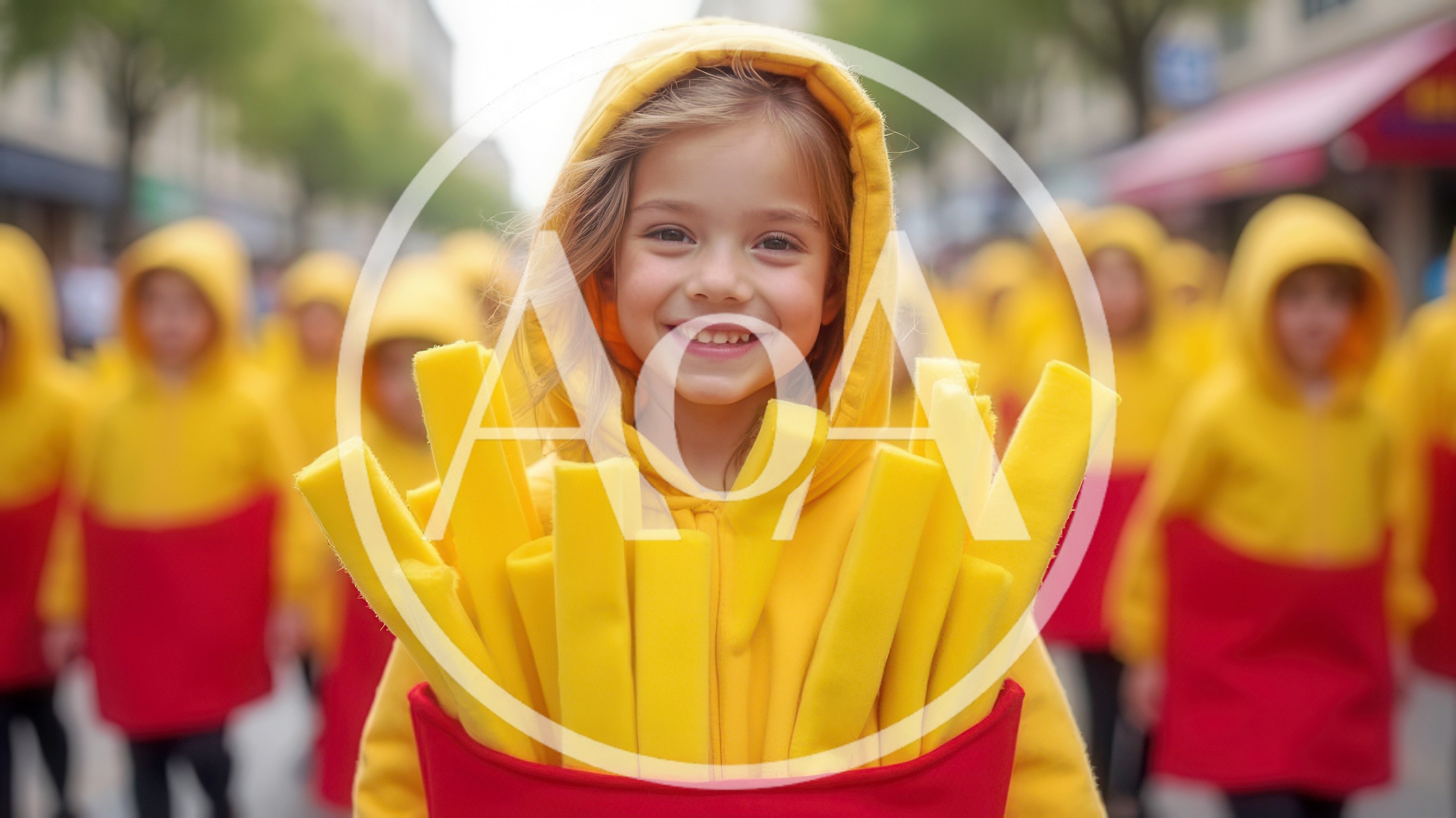 Young Girl Wearing French Fry Costume In Parade