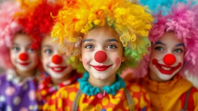 Group Of Children Dressed As Clowns