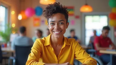 Smiling Young Woman Sitting In A Bright Office