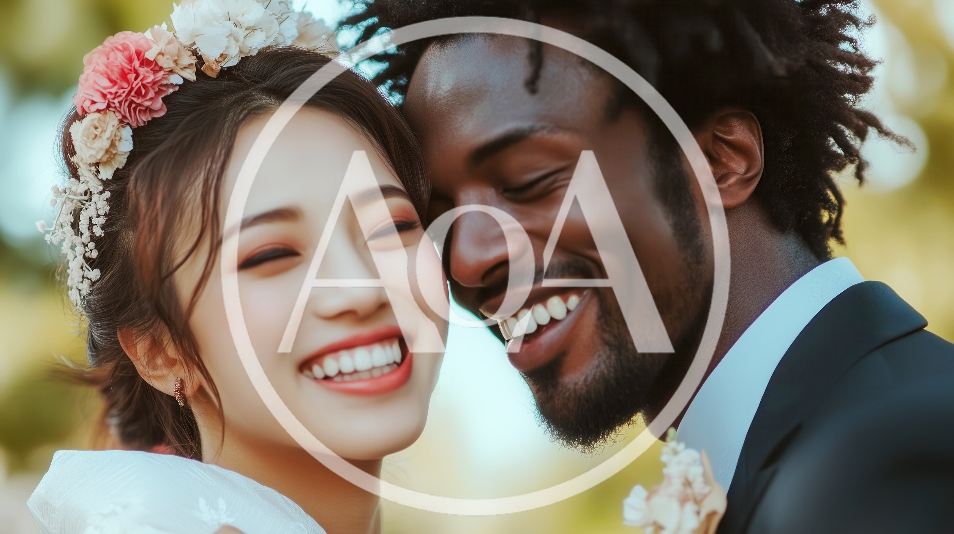 Happy Interracial Couple Smiling Together In Wedding Attire