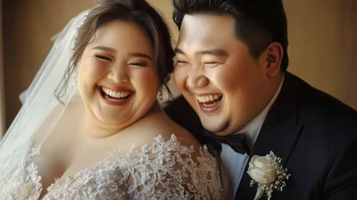 Joyful Newlywed Couple Laughing Together