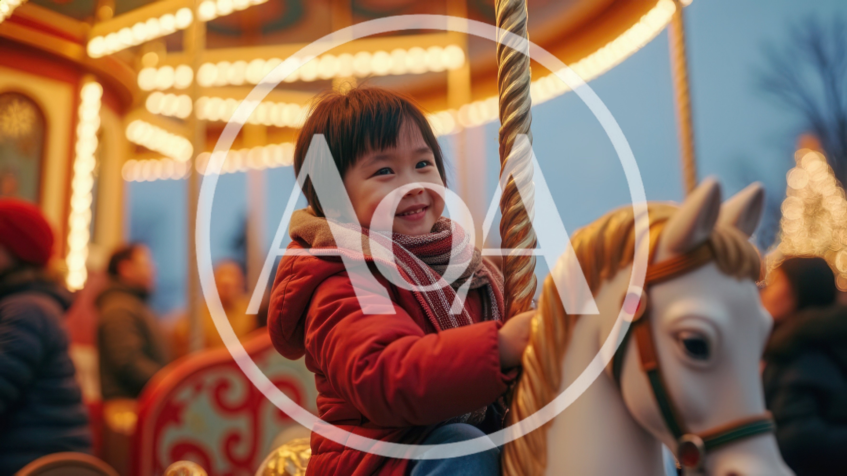 Happy Child Riding Carousel Horse at Winter Fair