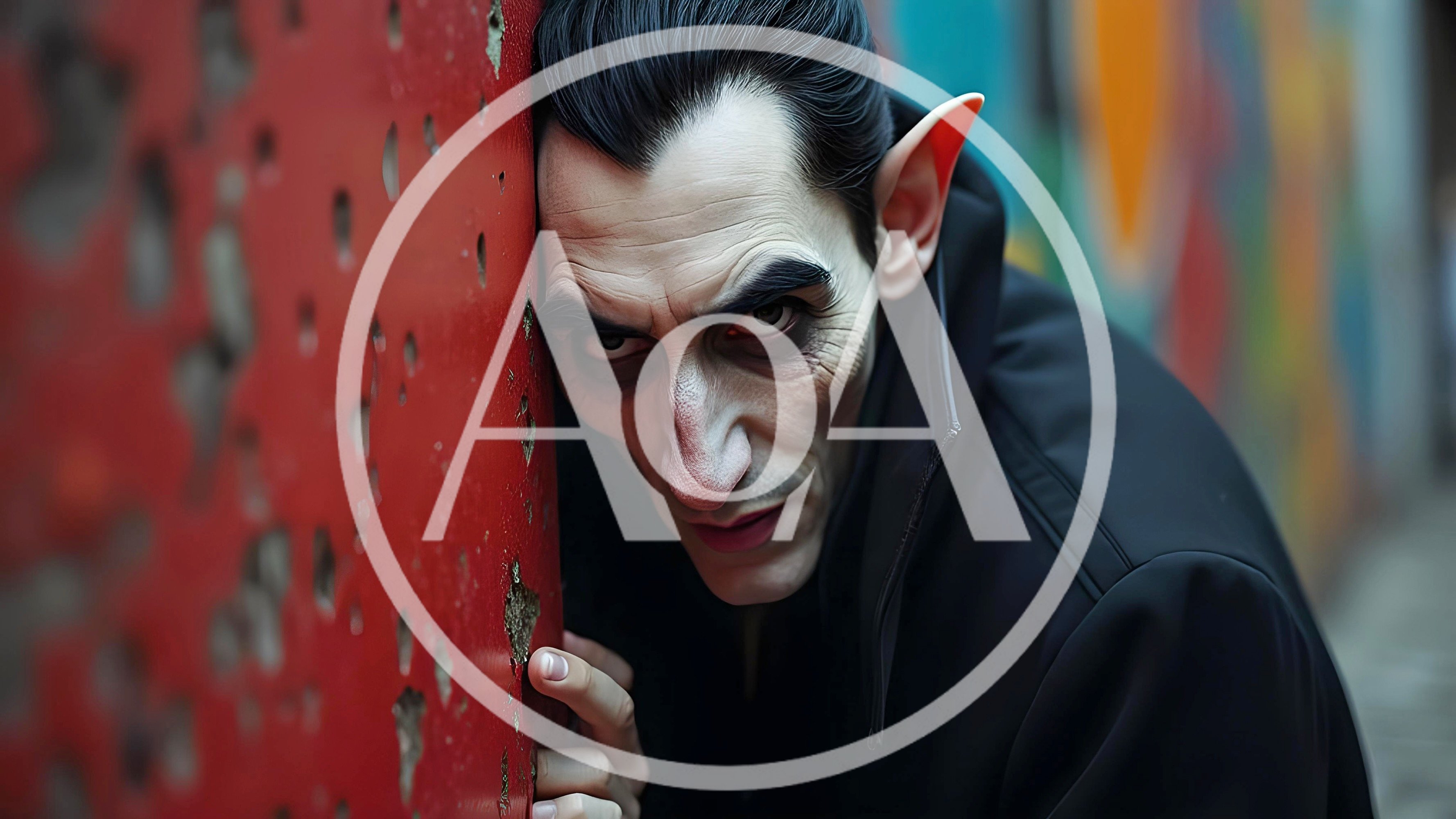 Vampire Man Leaning Against A Red Wall