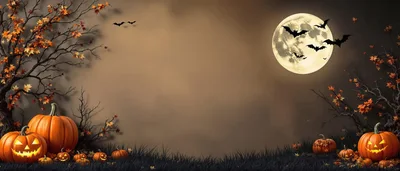 Halloween Background With Jack O Lanterns And Full Moon