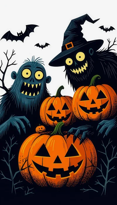 Cartoon Halloween Monsters With Jack O Lanterns