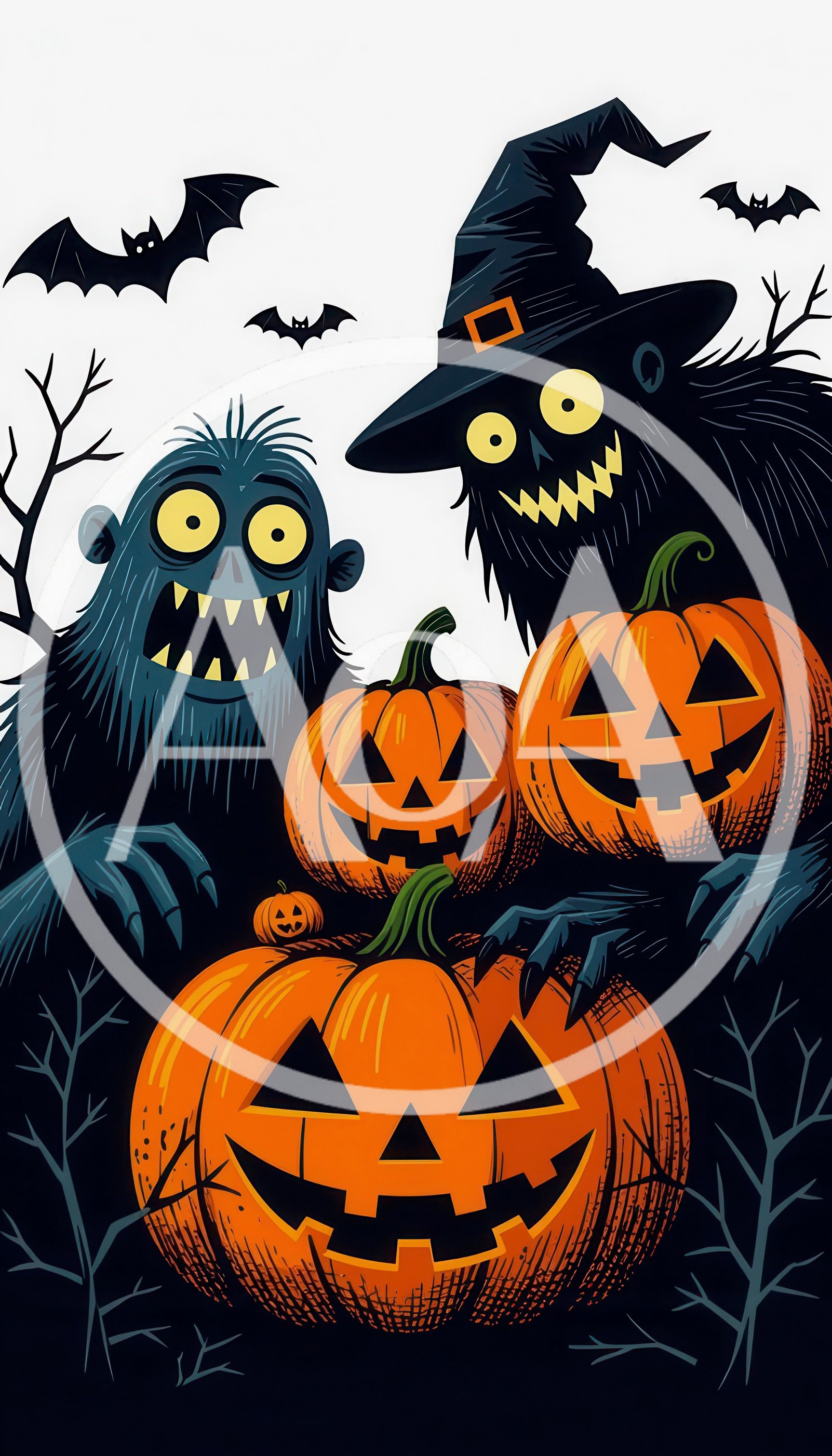 Cartoon Halloween Monsters With Jack O Lanterns