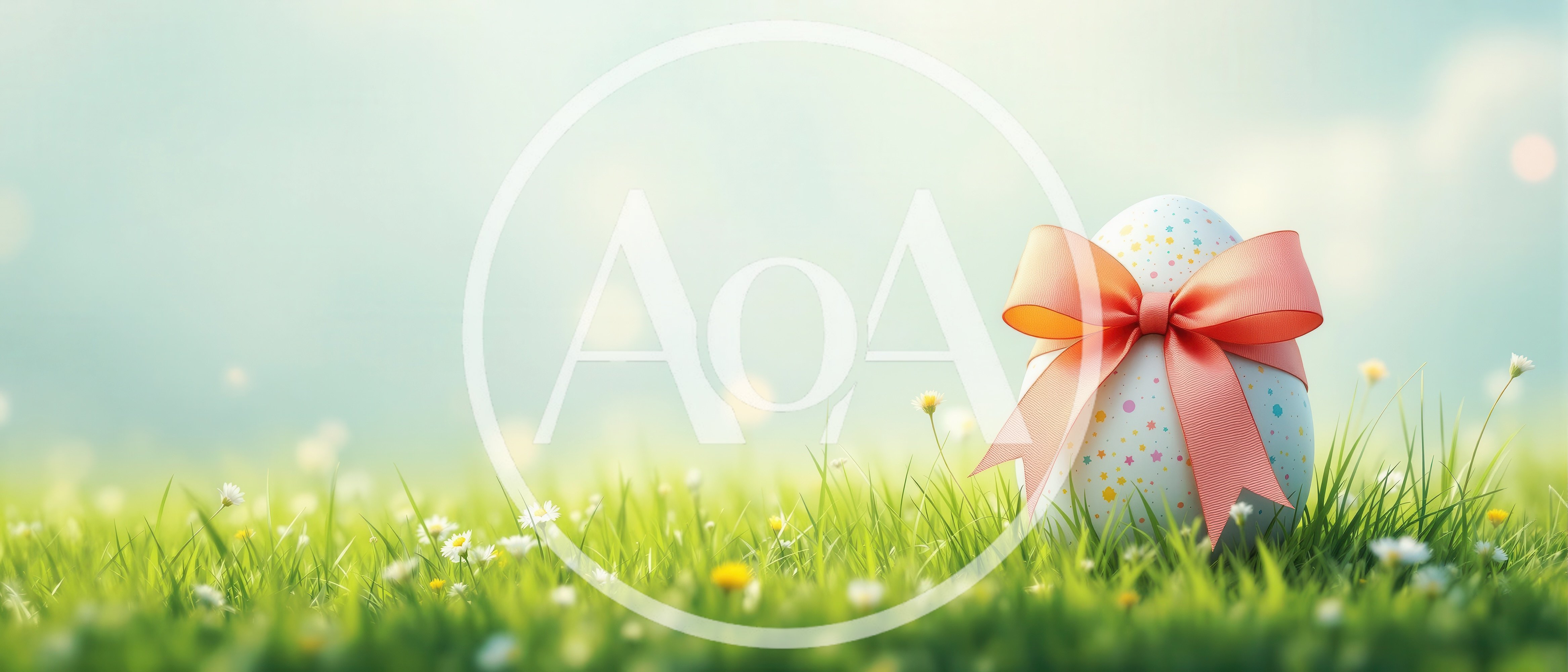 Easter Egg With Pink Ribbon In Spring Meadow
