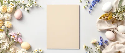 Easter Greeting Card Mockup With Flowers And Eggs