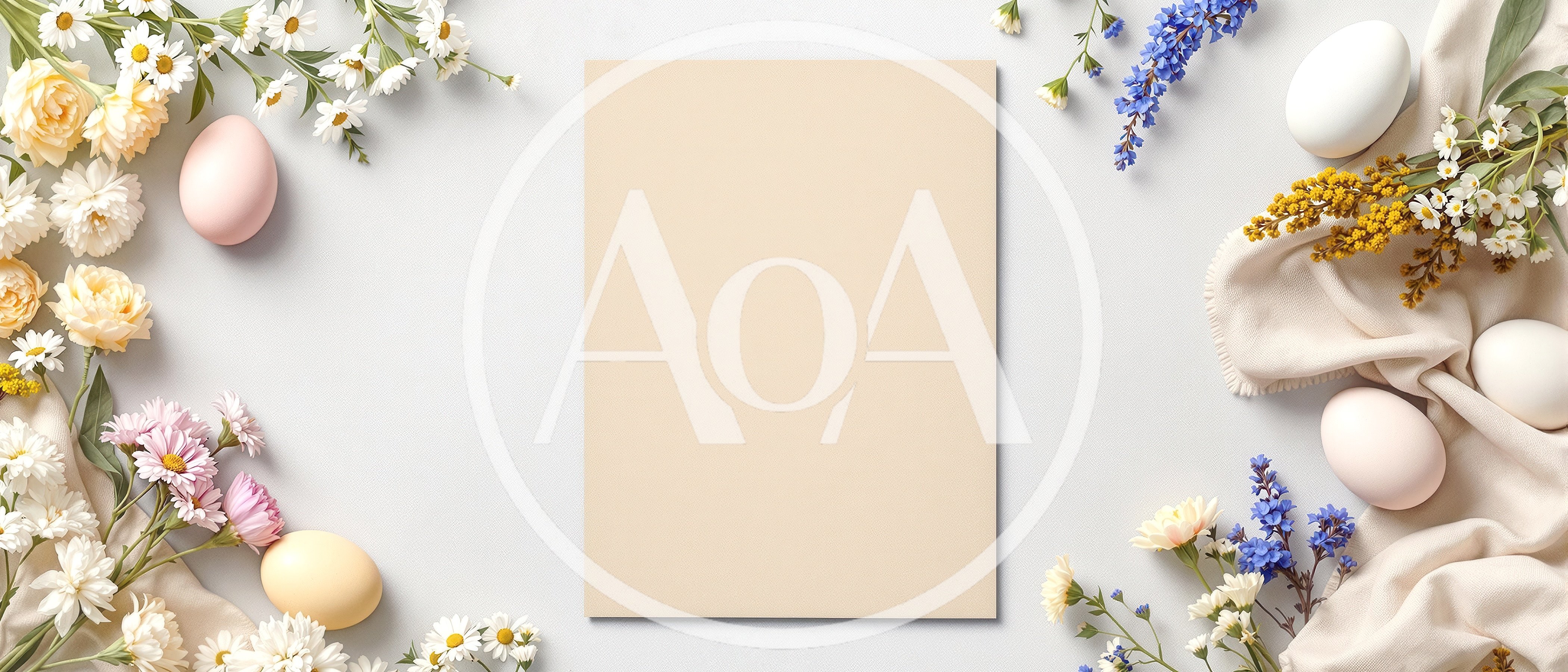Easter Greeting Card Mockup With Flowers And Eggs