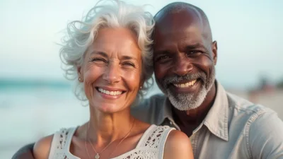 Happy Senior Couple Smiling Together At The Beach