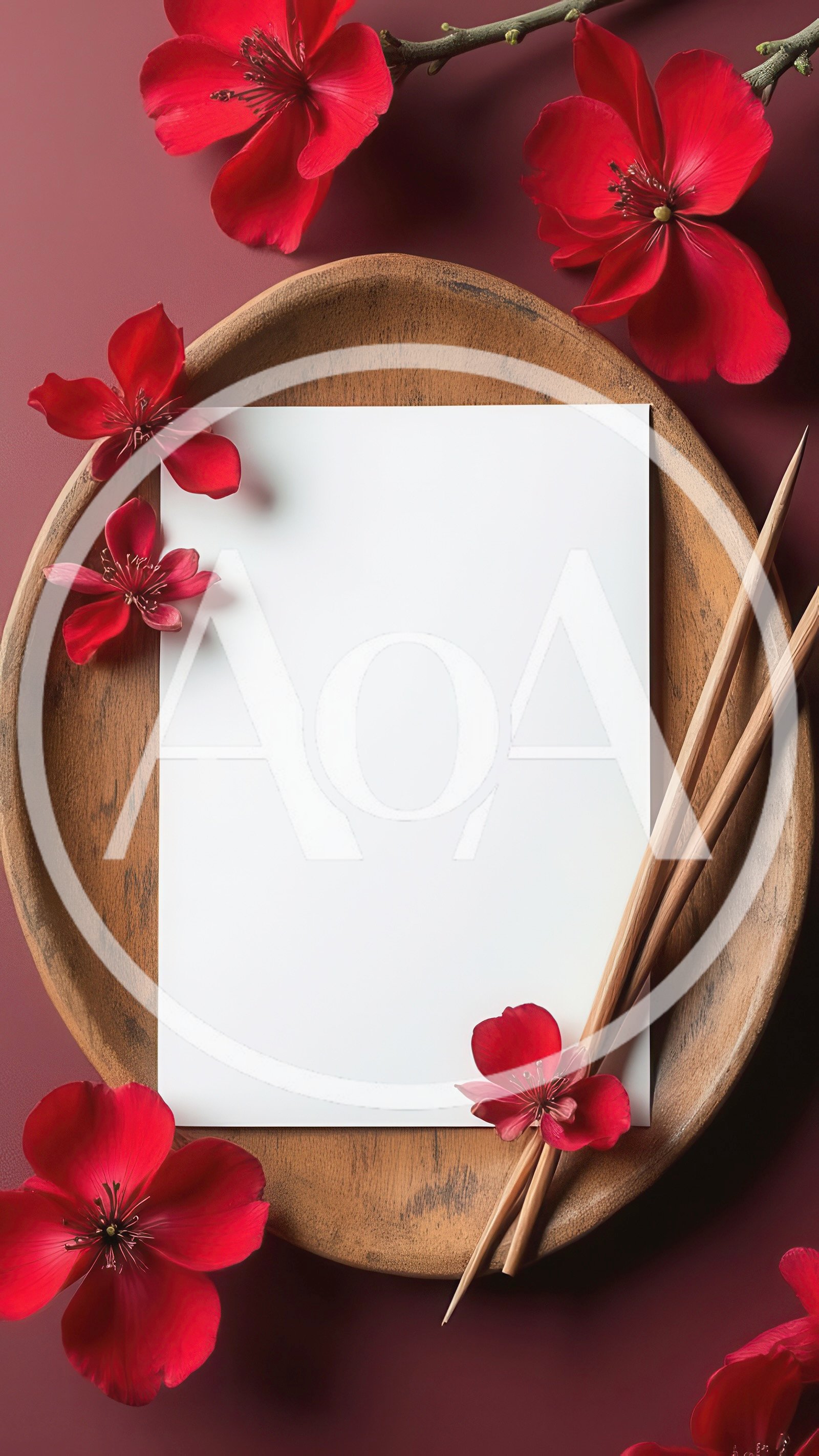 Blank Paper Menu With Red Flowers And Chopsticks