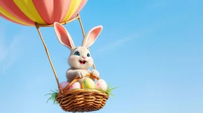 Easter Bunny Riding In A Hot Air Balloon