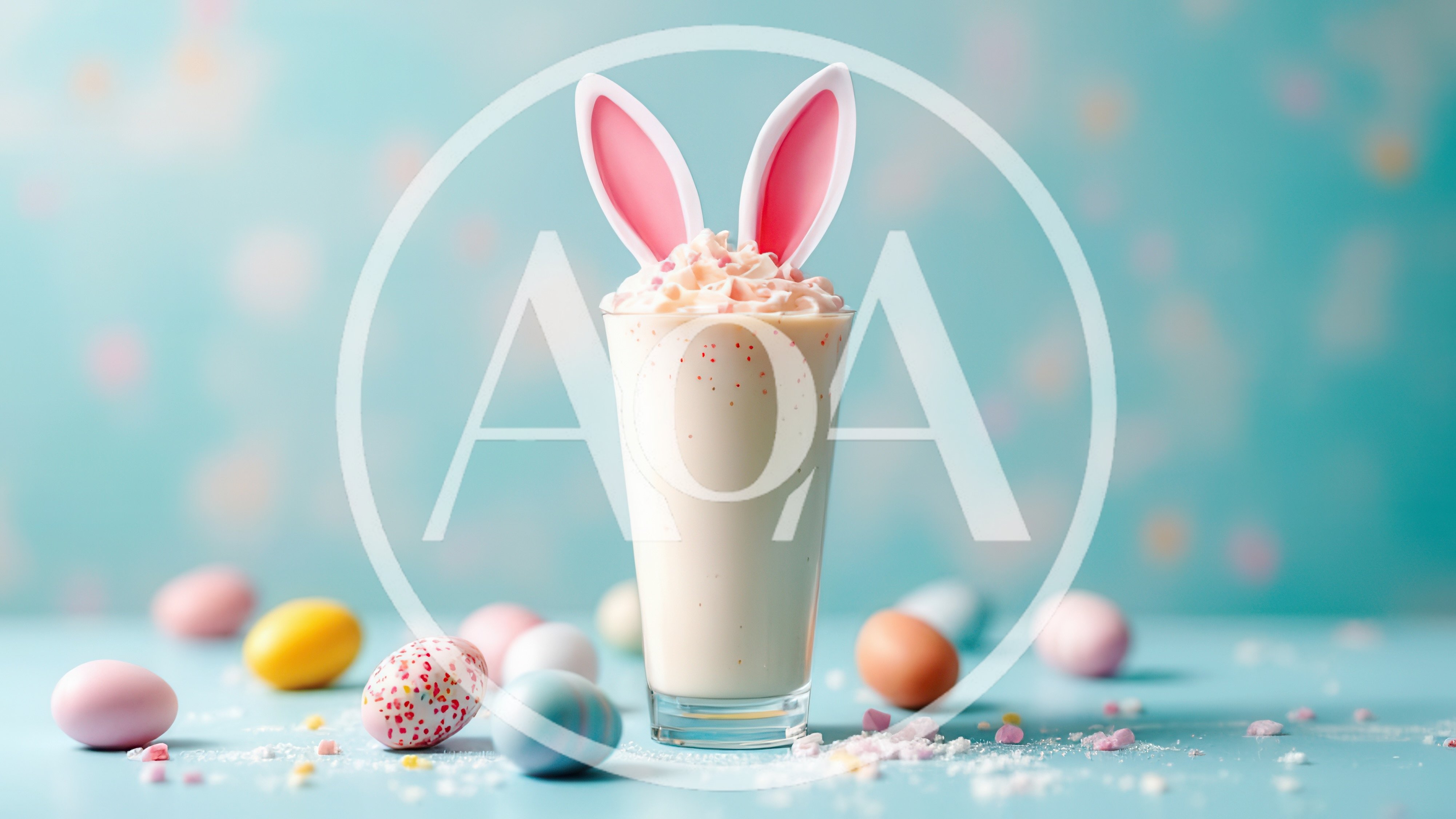 Easter Milkshake With Bunny Ears And Colorful Eggs
