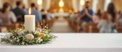 Easter Candle Centerpiece on Church Altar