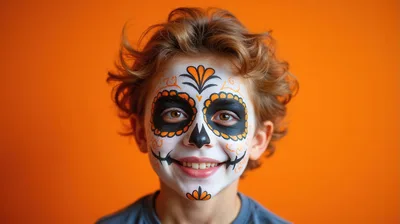Young Boy With Day Of The Dead Face Paint