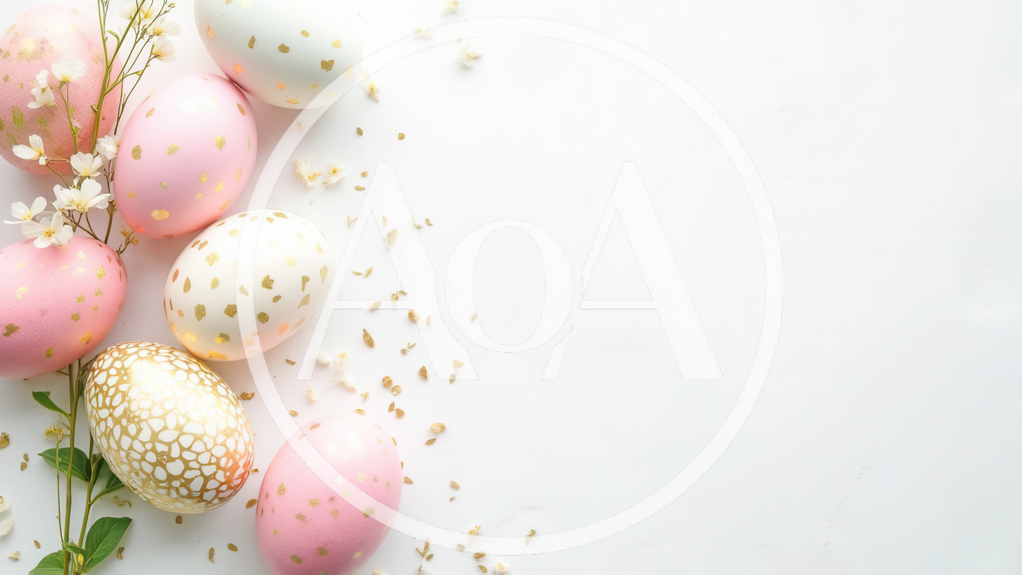 Easter Eggs Decorated With Gold Foil On White Background
