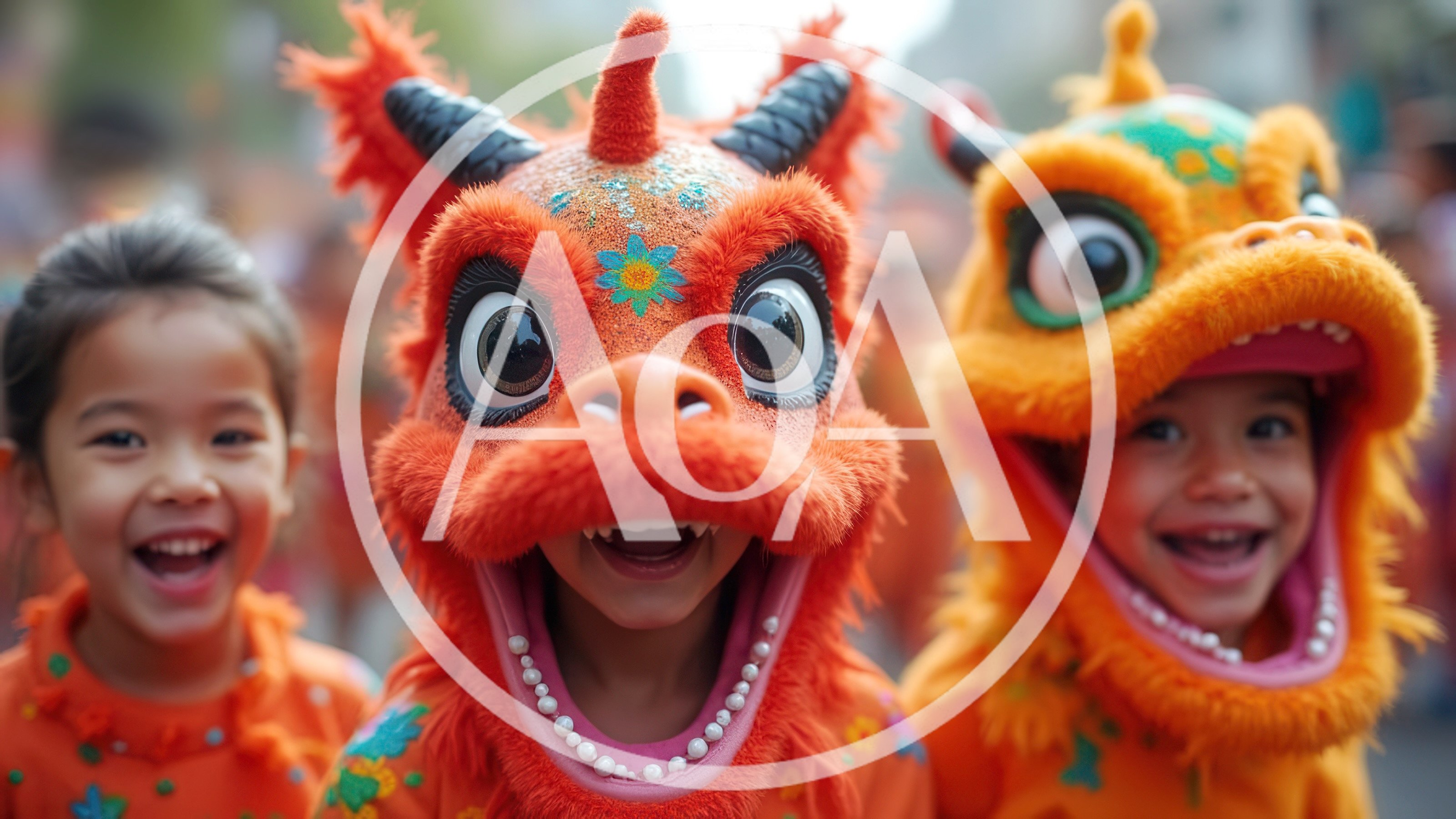 Children Wearing Traditional Chinese Dragon Costumes