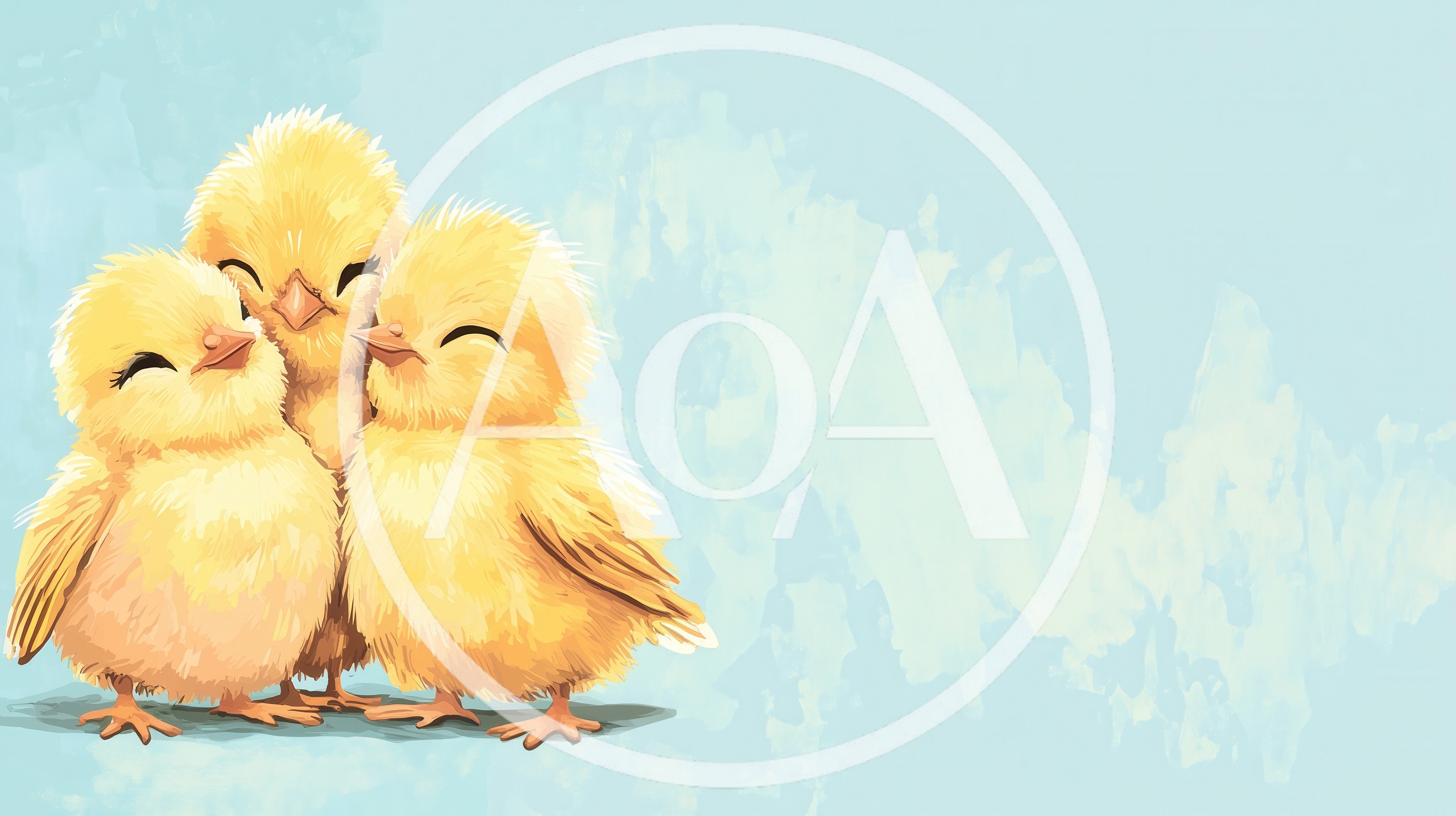 Three Cute Fluffy Yellow Chicks Cuddling Together
