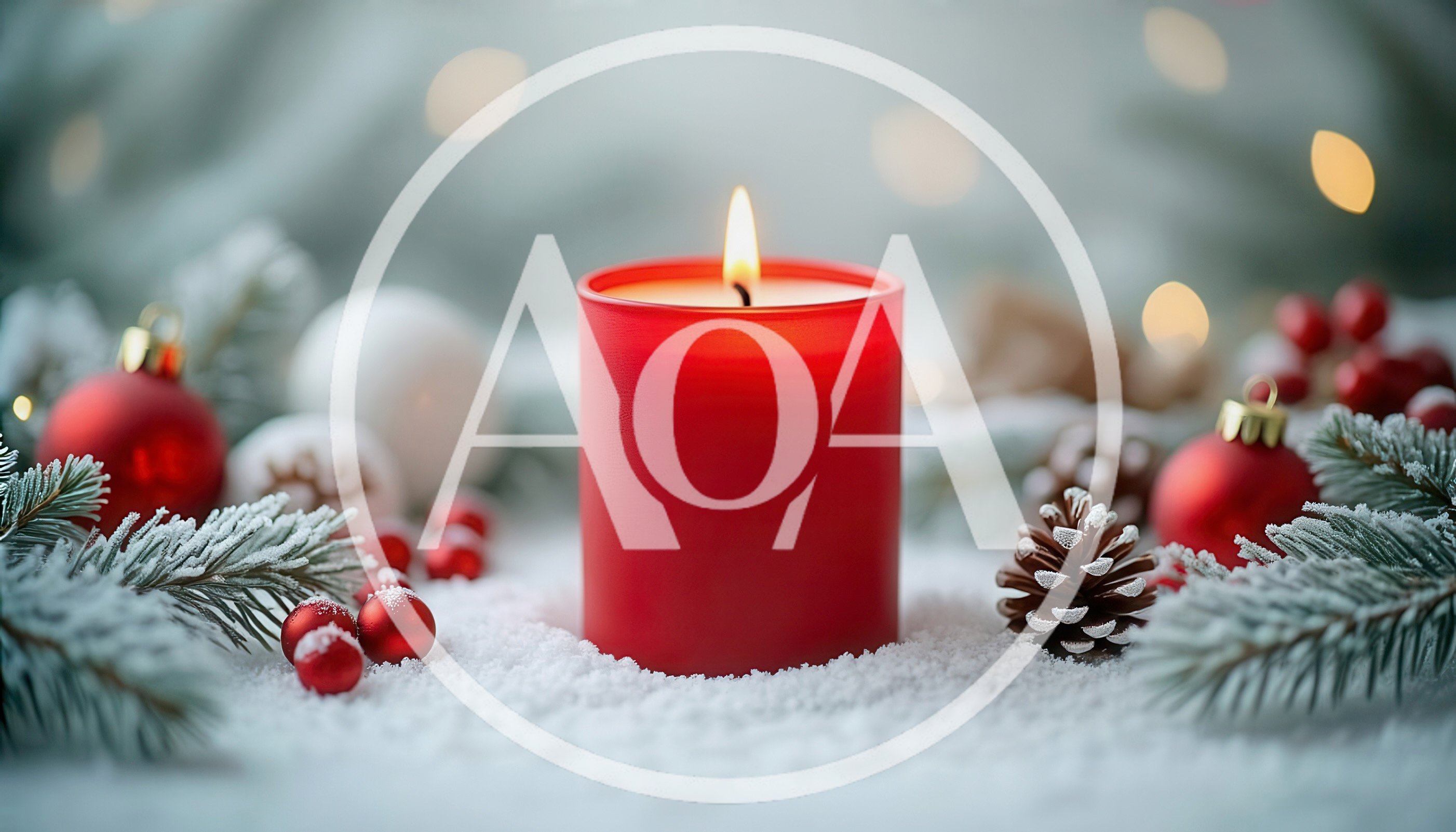 Red Christmas Candle Surrounded By Festive Decorations
