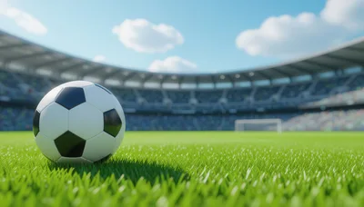 Soccer Ball Resting On Stadium Grass
