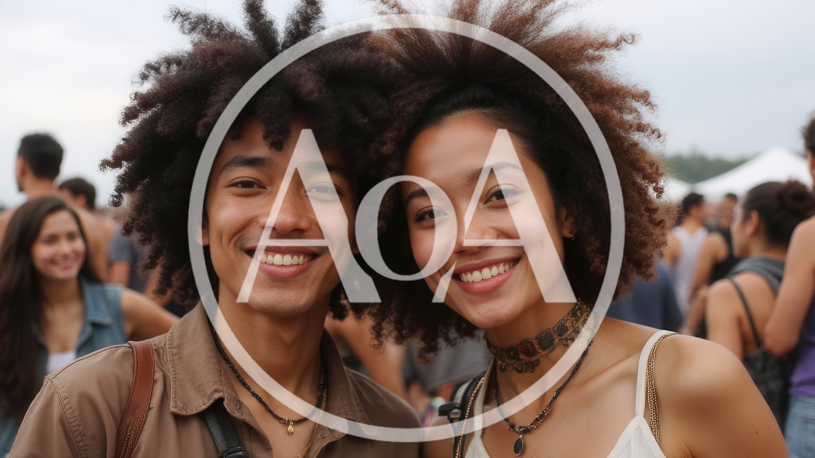 Young Couple Smiling Together at an Outdoor Music Festival