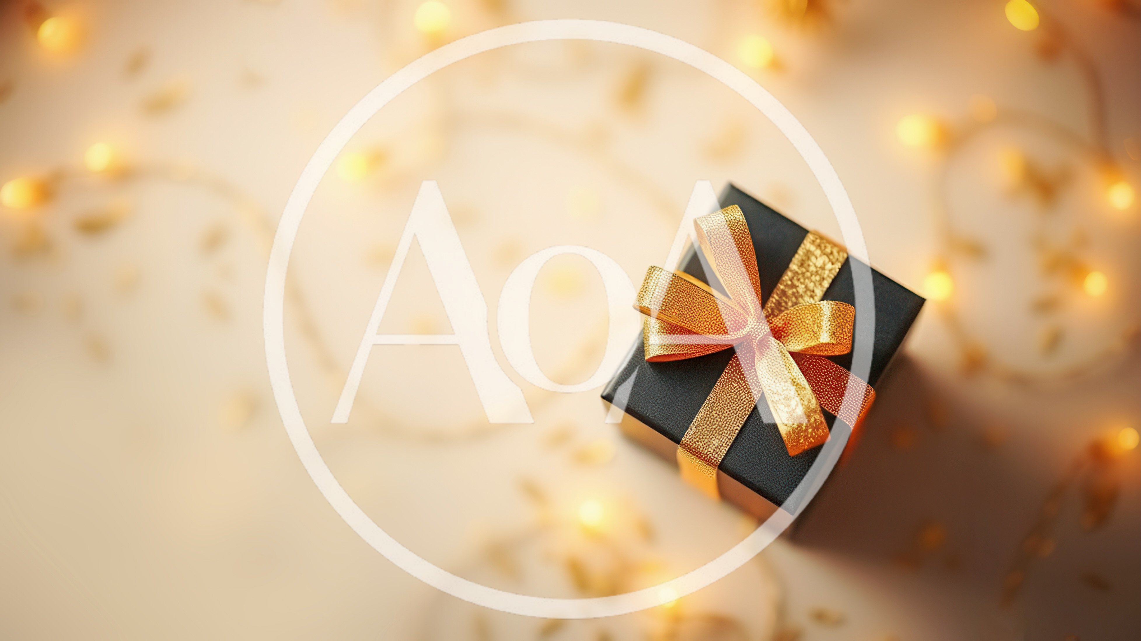 Black Gift Box With Gold Ribbon And Fairy Lights