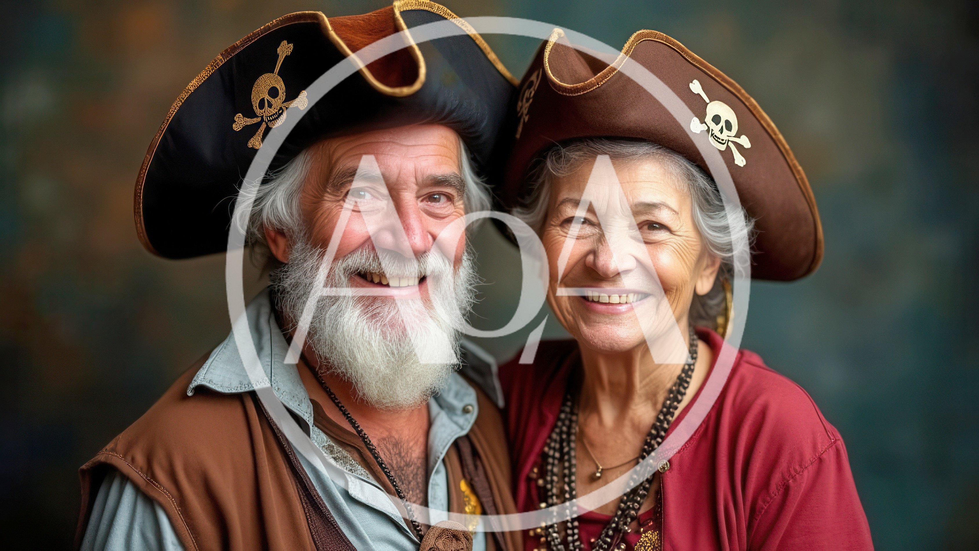 Senior Couple Dressed In Pirate Costumes