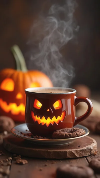 Steaming Jack O Lantern Mug With Halloween Cookie