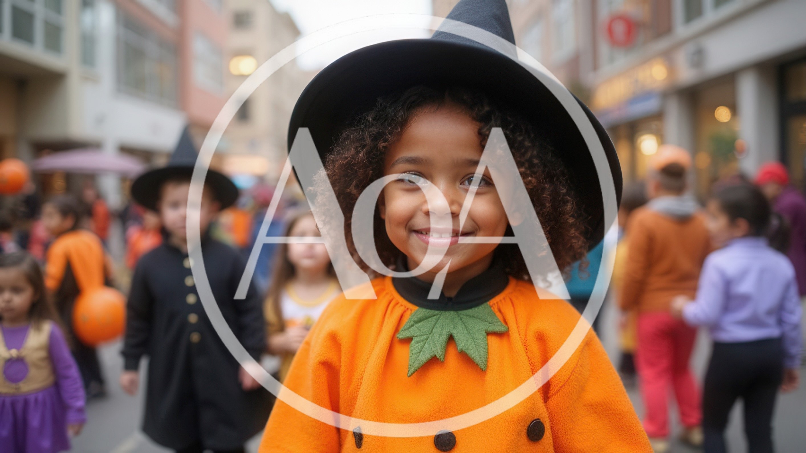 Young Child Dressed As A Pumpkin For Halloween