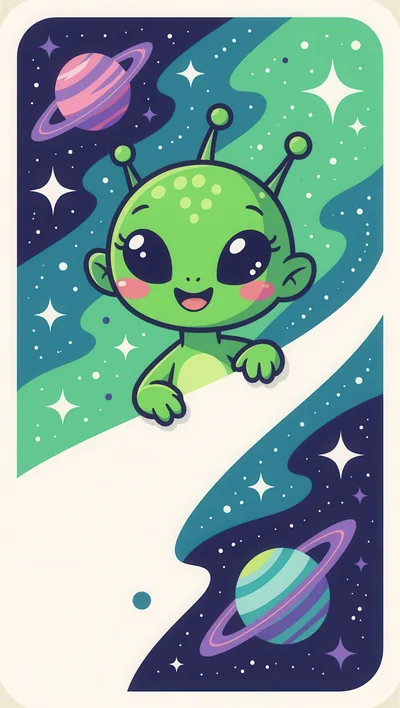 Cute Cartoon Alien Character In Space