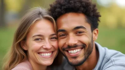 Close Up Portrait Of A Happy Interracial Couple