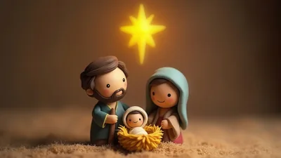 Cute Nativity Scene Figurines With Glowing Star