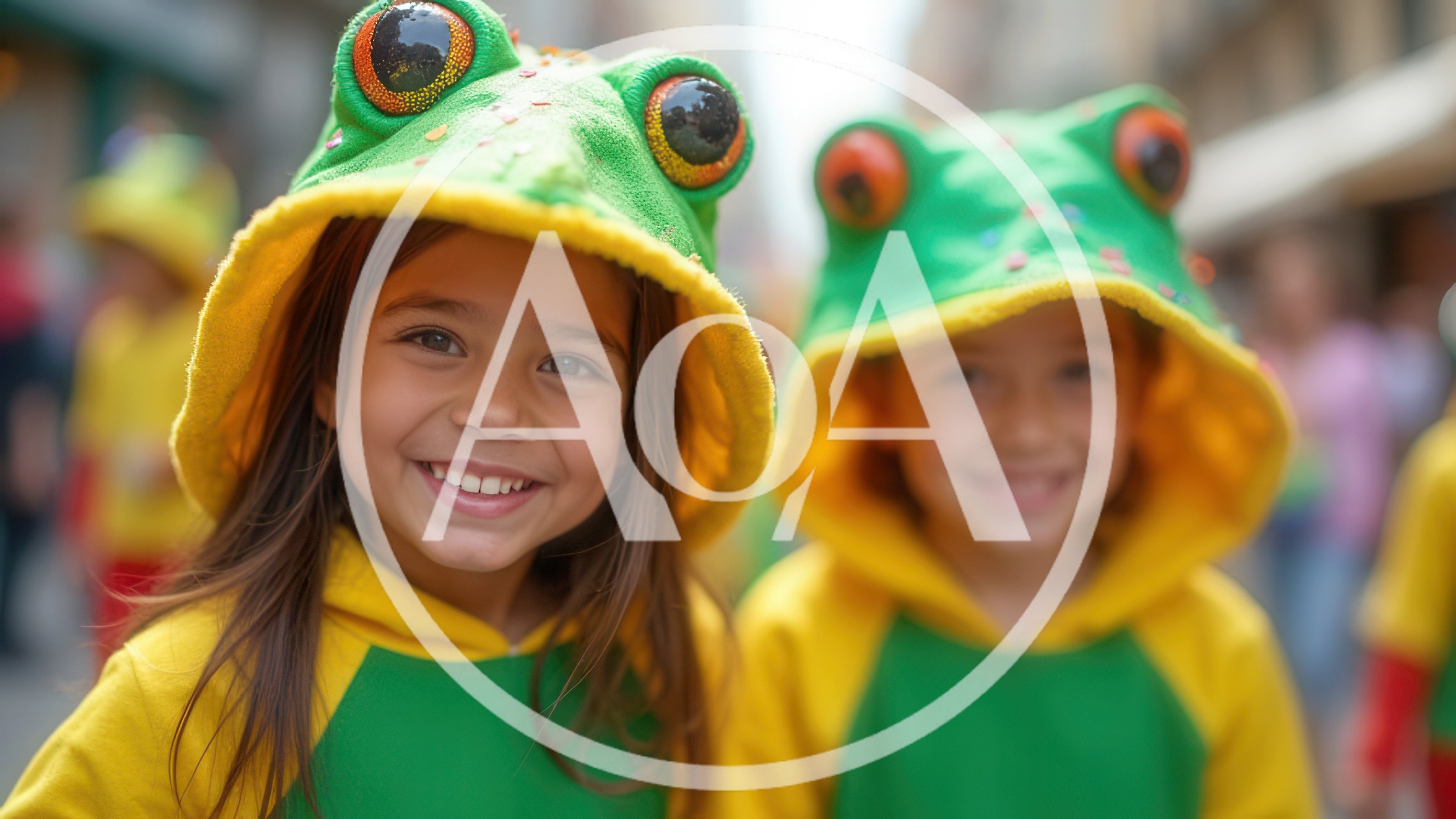 Two Young Girls Wearing Frog Costumes