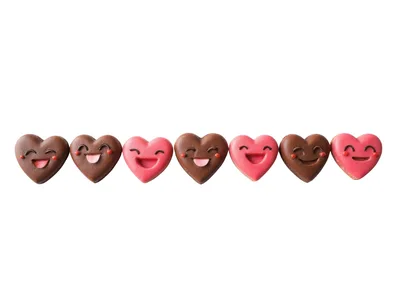Row Of Cute Heart Shaped Cookies With Smiling Faces