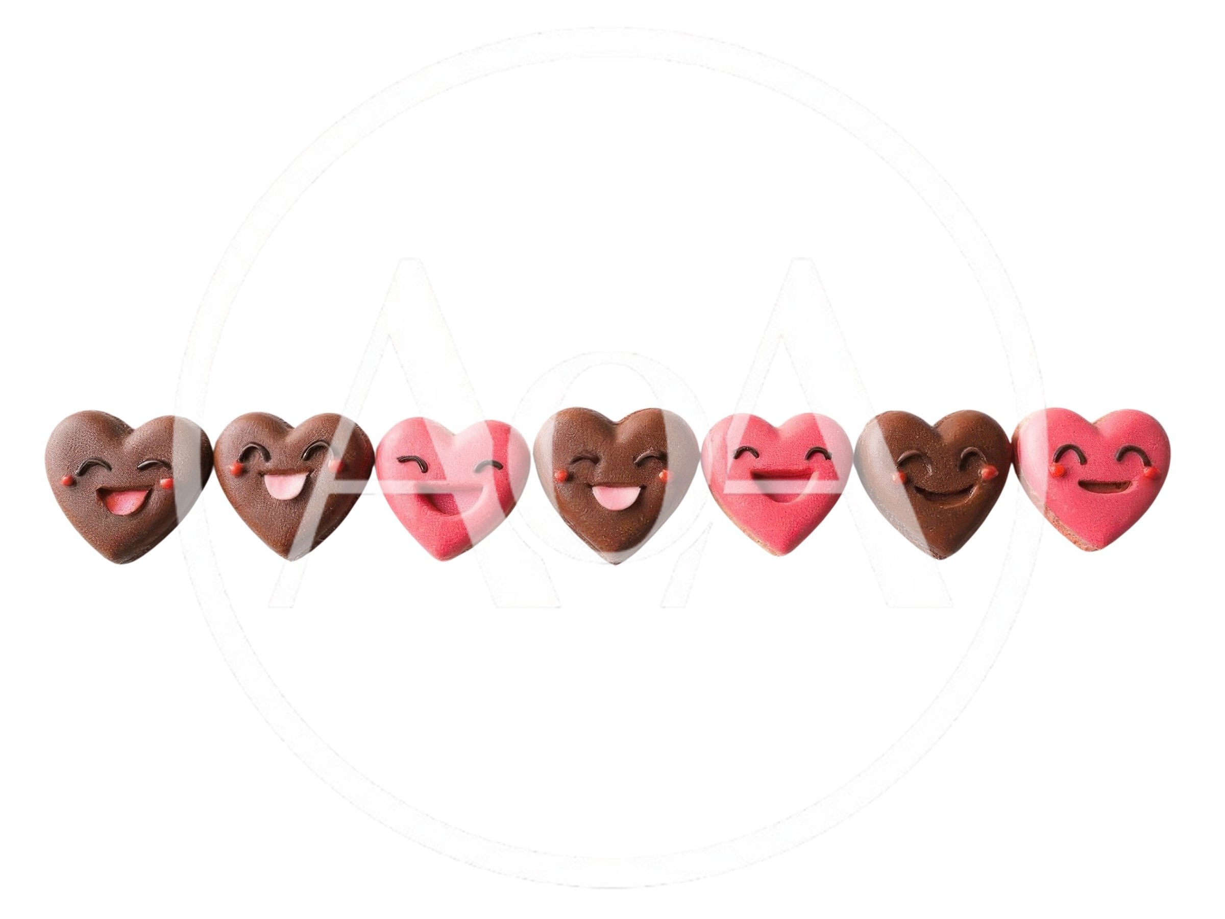 Row Of Cute Heart Shaped Cookies With Smiling Faces