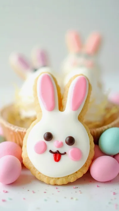 Easter Bunny Cookie With Pastel Candy Eggs