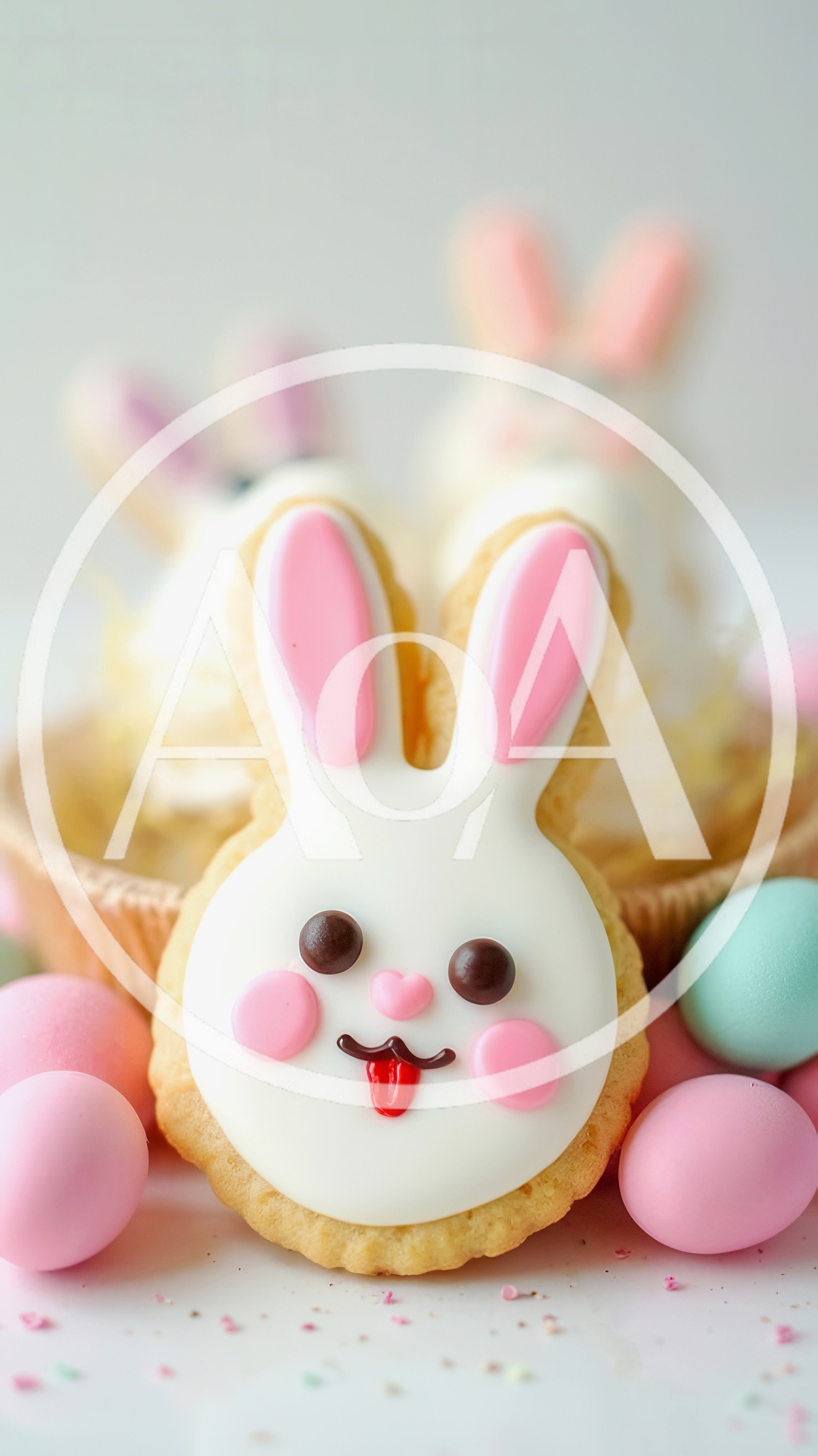 Easter Bunny Cookie With Pastel Candy Eggs