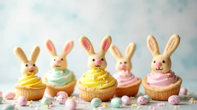 Easter Cupcakes With Bunny Cookie Toppers