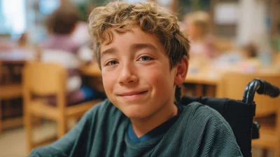 Portrait Of A Young Boy In A Classroom